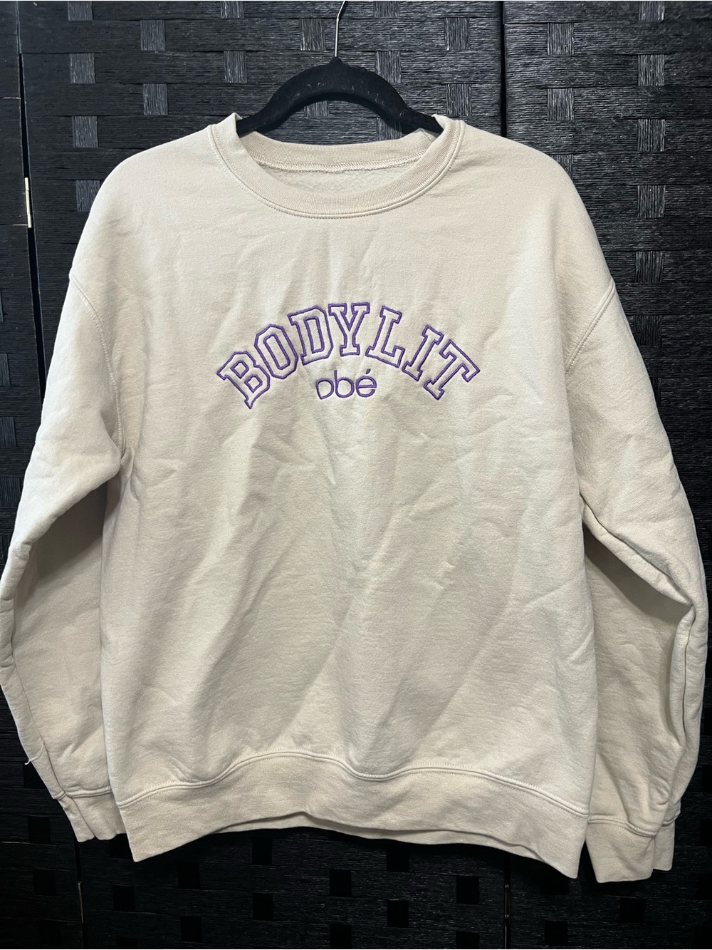 BODYLIT obé Embroidered Crewneck Sweatshirt - Cream with Purple Logo